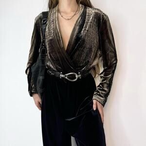 Vintage 80s 90s Velvet Jumpsuit Deep V-Neck Power Dressing Cocktail Goth Size 10